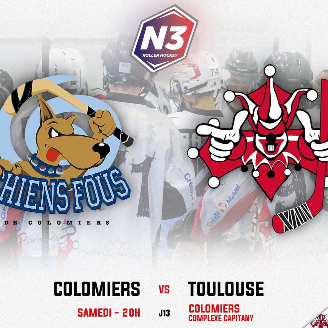 Visuel d'annonce de match créé avec Timline : Colomiers vs Toulouse, N3 roller hockey
