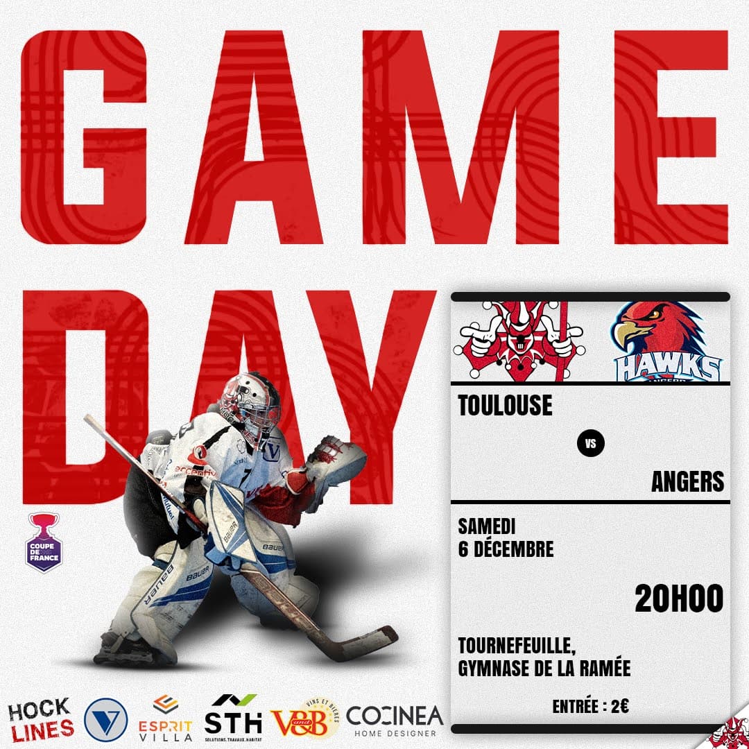 Visuel jour de match Toulouse Hocklines vs Angers Hawks, Coupe de France de roller hockey